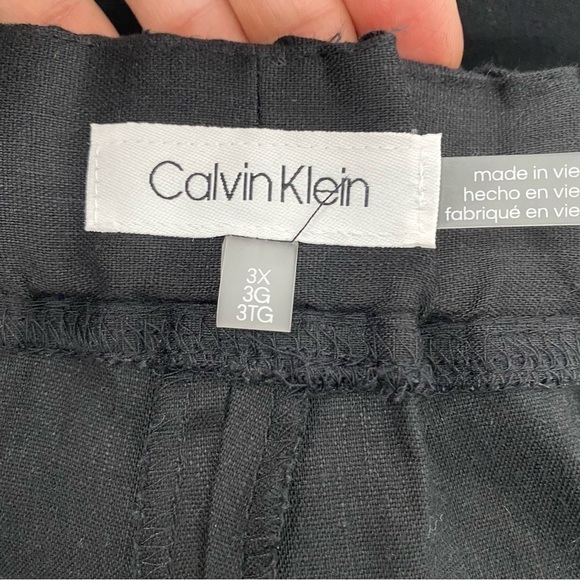 NEW Calvin Klein Pants 3X Black Linen Blend Wide Leg Crop Pull On Elastic Waist - Picture 10 of 12